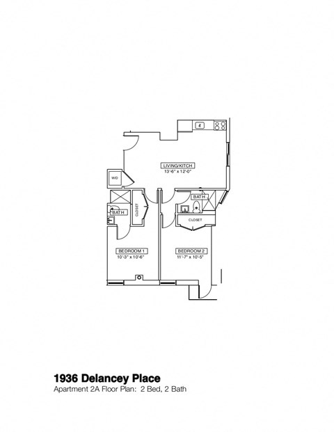 Floor plan for 2 beds, 2 baths, 1 sqft